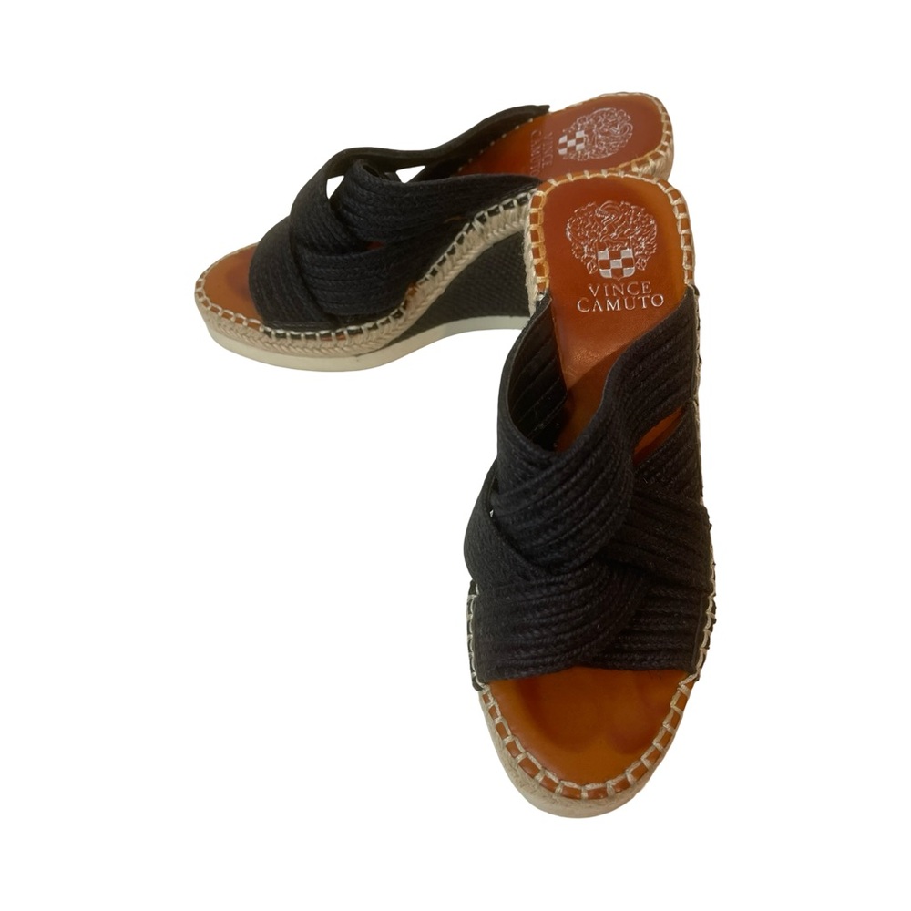 VINCE CAMUTO Bailah Wedge Espadrille Sandal in‎ Natural/Black, Size 7